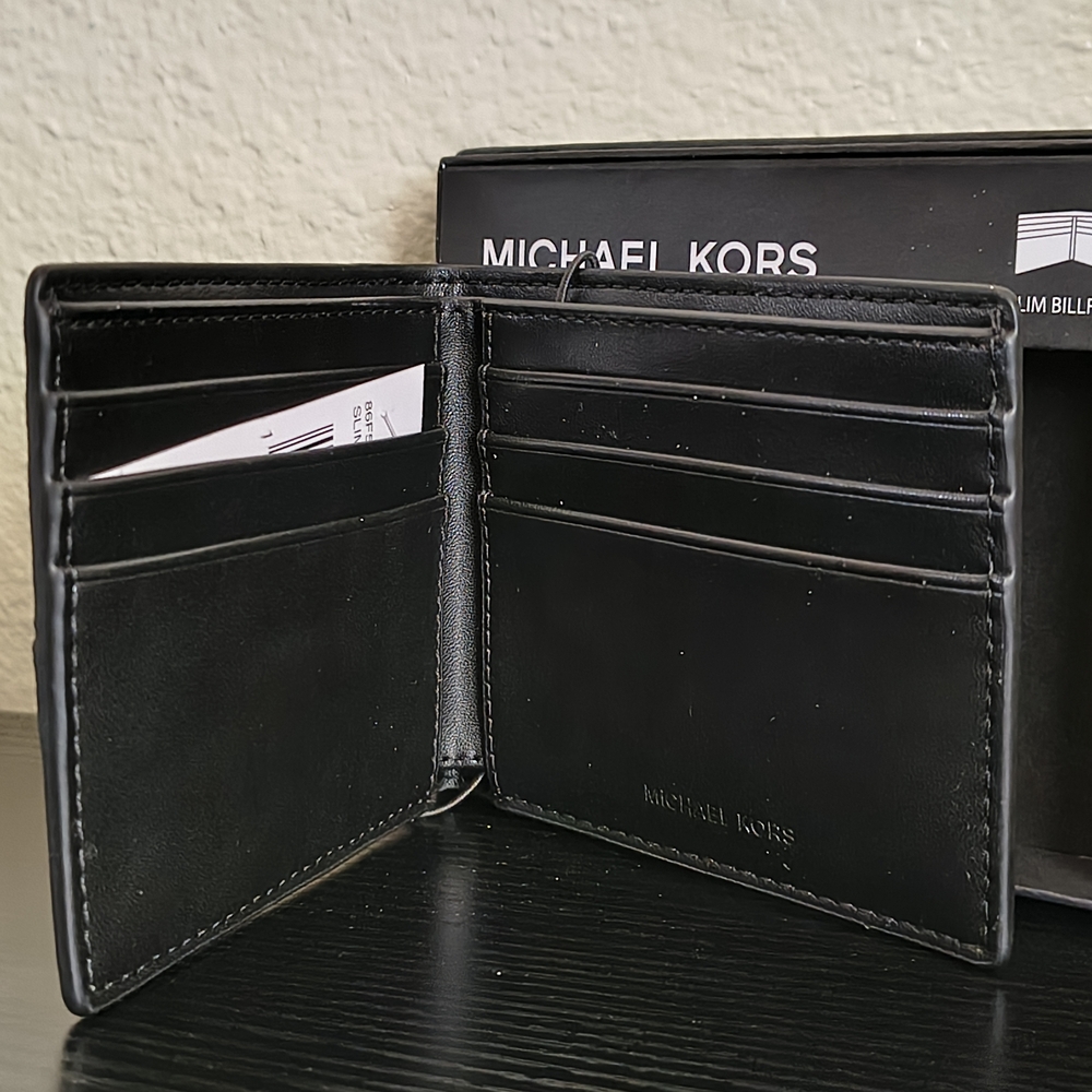 Michael Kors Black Slim Billfold with MK Accent - Picture 3 of 6